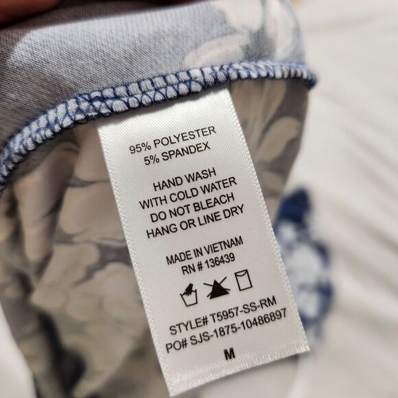 Floral Top For Women Size Medium Blue Floral Ruffle Front Short Sleeve - Picture 10 of 11